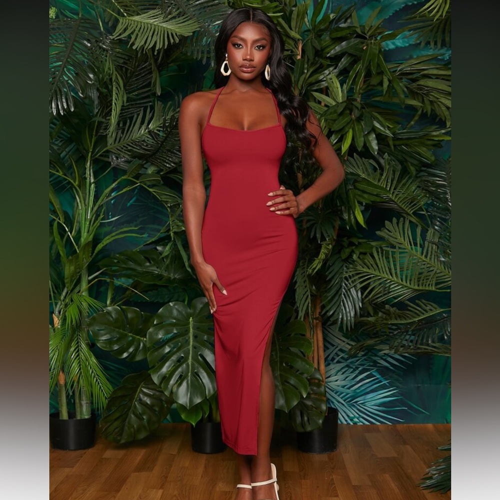 Criss Cross Lace Up Backless Split Thigh Dress